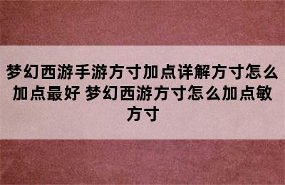 梦幻西游手游方寸加点详解方寸怎么加点最好 梦幻西游方寸怎么加点敏方寸